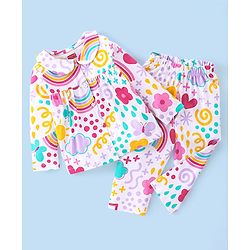 Babyhug Single Jersey Knit Full Sleeves Floral Print Night Suit - Multicolor