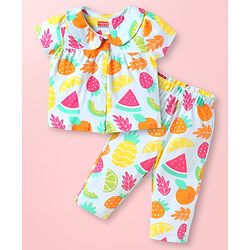 Babyhug Cotton Knit Half Sleeves Night Suit Fruity Print - Blue
