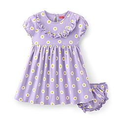 Babyhug 100% Cotton Single Jersey Knit Half Sleeves Frock With Bloomer Floral Print - Purple