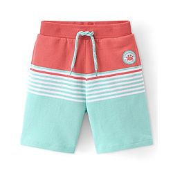 Babyhug Cotton Looper Knit Striped Shorts - Blue & Red