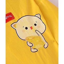 Babyhug Full Sleeves Below Knee Length Hooded Raincoat Cat Print - Yellow