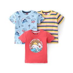 Babyhug 100% Cotton Knit Half Sleeves T-Shirts with Graphics Print Pack of 3 - Multicolor
