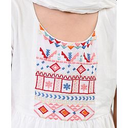 Babyhug Cotton Embroidered Half Sleeves Kurta & Knit Churidar Set With Crush Dupatta - White
