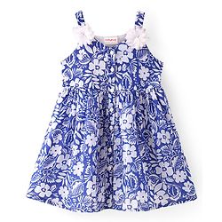 Babyhug Cotton Blend Woven Sleeveless Frock Floral Print - Blue