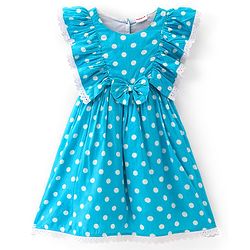 Babyhug Rayon Woven Sleeveless Frock Polka Dot Print - Blue