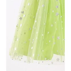 Babyhug Woven Sleeveless Star Foil Printed Party Frock with Bow Applique - Neon Green