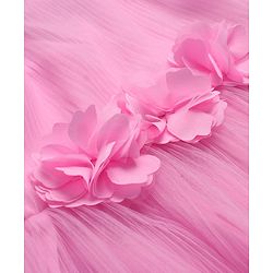 Babyhug Sleeveless Fit & Flared Solid Colour Party Frock with Floral Applique - Pink