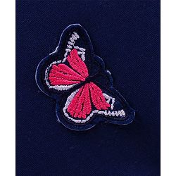 Babyhug Cotton Knit Half Sleeves Frock Butterfly Embroidery - Navy