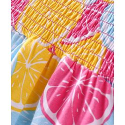 Babyhug 100% Cotton Knit Sleeveless Top with Orange Print & Smocking Detailing - Multicolour