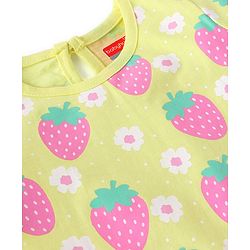 Babyhug Cotton Knit Half Sleeves Night Suit With Strawberries Print - Yellow