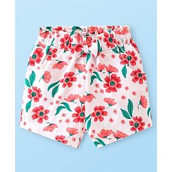 Babyhug Cotton Knit Single Jersey Mid Thigh Shorts Floral Print - Cream