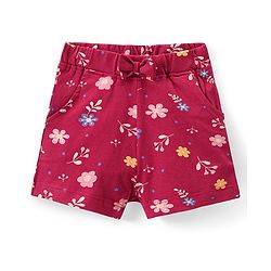 Babyhug Single Jersey Mid Thigh Floral Printed Shorts - Maroon