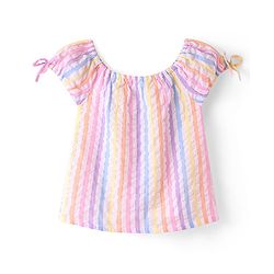 Babyhug Cotton Blend Woven Half Sleeves Top with Stripes - Pink & Purple