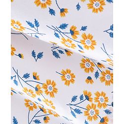 Babyhug Rayon Woven Gathered Half Sleeves Top With Floral Print - White Yellow & Blue