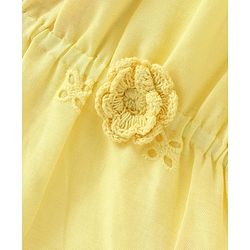 Babyhug Cotton Woven Half Sleeves Top with Floral Corsage Solid Colour - Yellow