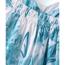 Babyhug Rayon Half Sleeves Woven Cold Shoulder Top With Ruffles and Frills Floral Print - Blue