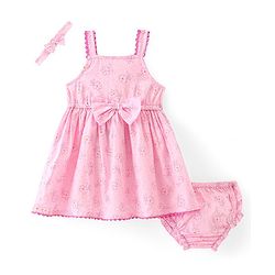 Babyhug 100% Cotton Woven Sleeveless Frock With Bloomer & Headband Floral Pint- Pink
