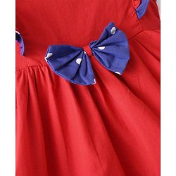 Babyhug Cotton Knit Half Sleeves Frock with Bow Detailing - Red