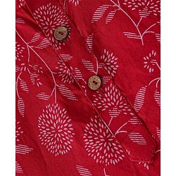 Babyhug 100% Cotton Woven Full Sleeves Kurta & Pyjama Set With Floral Print - Red & White