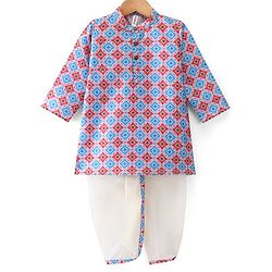 Babyhug 100% Cotton Woven Full Sleeves Printed Kurta & Dhoti Set- Multicolour