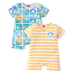 Babyhug 100% Cotton Half Sleeves Striped Romper Pack Of 2 - Multicolor