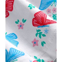 Babyhug Single Jersey Half Sleeves Frock with Bloomer Floral & Butterfly Print - White