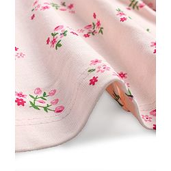 Babyhug Single Jersey Knit Half Sleeves with Frill Detailing Frock with Bloomer Floral Print - Pink