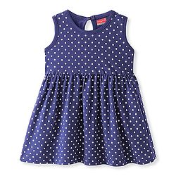 Babyhug 100% Cotton Single Jersey Knit Sleeveless Frock Polka Dot Print - Navy Blue