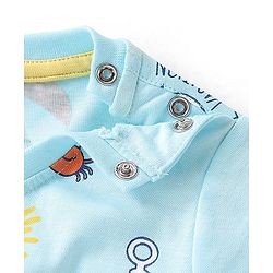 Babyhug Cotton Knit Half Sleeves T-Shirt Beach Print - Light Blue