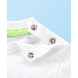Babyhug 100% Cotton Knit Dungaree & Half Sleeves T-Shirt Set With Text & Tropical Print - Blue & White