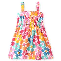 Babyhug 100% Cotton Single Jersey Knit Sleeveless Frock Floral Print - Multicolor