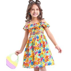 Babyhug 100% Viscose Woven Sleeveless Off Shoulder Frock Fruits Print - Multicolour