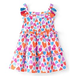 Babyhug 100% Viscose Woven Sleeveless Frock Heart Print - White