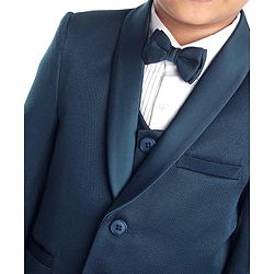 Babyhug Full Sleeves Solid Color 5 Pieces Party Suit With Waistcoat & Bow -Teal Blue