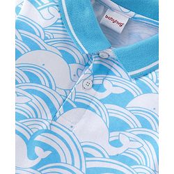 Babyhug 100% Cotton Knit Half Sleeves Polo T-Shirt with Whale Print- Blue