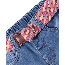 Babyhug Denim Mid Thigh With Stretch Shorts With Belt - Blue