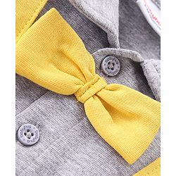 Babyhug 100% Cotton Knit Half Sleeves Solid Color Shirt & Shorts Set With Attached Suspender- Grey & Yellow