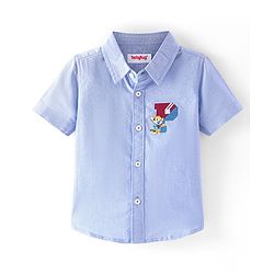 Babyhug 100% Cotton Woven Half Sleeves Solid Shirt with Tiger Print - Blue