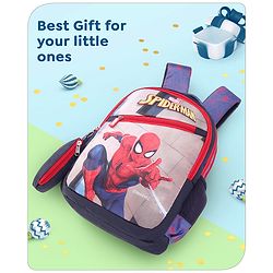 Babyhug Marvel Spiderman School Backpack with Pencil Pouch|2 Main Compartments, 2 Front Pockets, 2 side Bottle Pockets|Water Resistant|Long lasting and Durable Zippers | Comfortable back cushioning | For School, Travel and Outdoors|Blue- 15inches