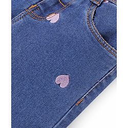 Babyhug Denim Full Length with Stretch Jeans Heart Embroidery - Blue