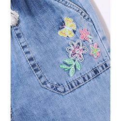 Babyhug Cotton Denim Ankle Length Floral & Butterfly Embroidered Culottes - Blue