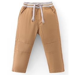 Babyhug Cotton Lycra Woven Full Length Trousers Solid Colour - Khaki