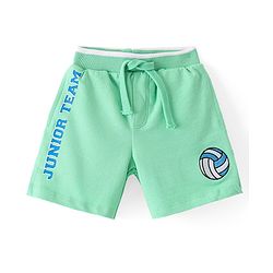 Babyhug Cotton Looper Knit Shorts Football & Text Patch - Green