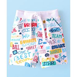 Babyhug Cotton Looper Knit Shorts with Text Print - White