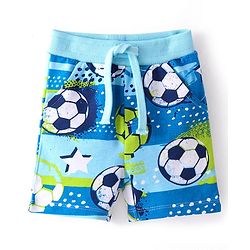 Babyhug Cotton Looper Knit Shorts with Football Print - Blue