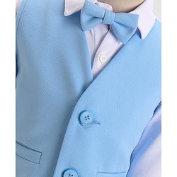 Babyhug Knitted Solid Colour Waistcoat Set With Full Sleeves Shirt- Sky Blue