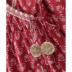 Babyhug 100% Cotton Woven Three Fourth Sleeves Kurti Palazzo & Dupatta Floral Print - Maroon