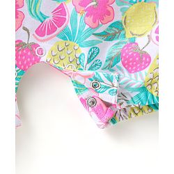 Babyhug Single Jersey Knit Pineapple Printed Dungaree with Frill Sleeves Inner Tee - Pink & Multicolor