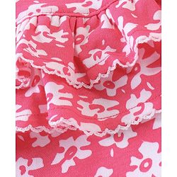 Babyhug 100% Cotton Knit Dungaree and Half Sleeves Printed Top - White & Pink