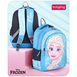 Babyhug Disney Frozen Elsa School Backpack|2 Main Compartments, 1 Front Pocket, 2 side Bottle Pockets|Water Resistant|Long lasting and Durable Zippers | Comfortable back cushioning | For School, Travel and Outdoors|Blue- 15 inches